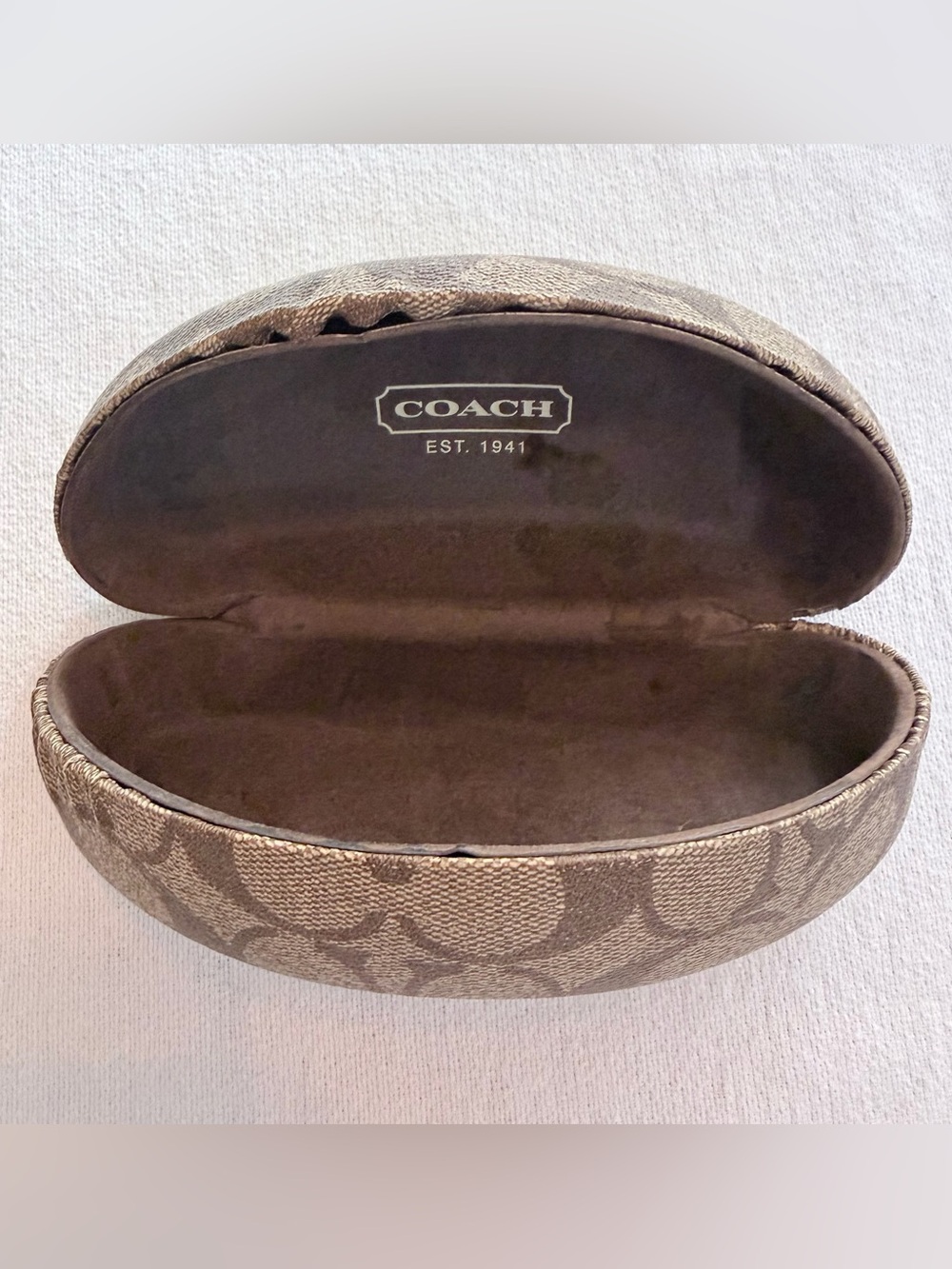 Coach Signature Logo Hard Hinged Eyeglass Case Brown/Beige EST. 1941